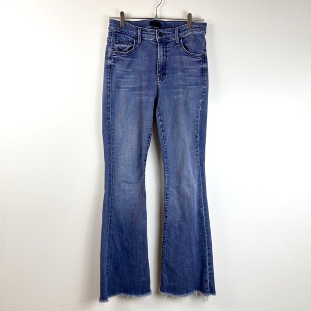 Mother Women Blue Denim Jeans‎ Size 28 Medium Wash Raw Hem Flare Bootcut - Picture 4 of 13